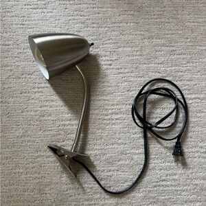 Silver Adjustable Metal Clip-On Desk Lamp in Brushed Silver